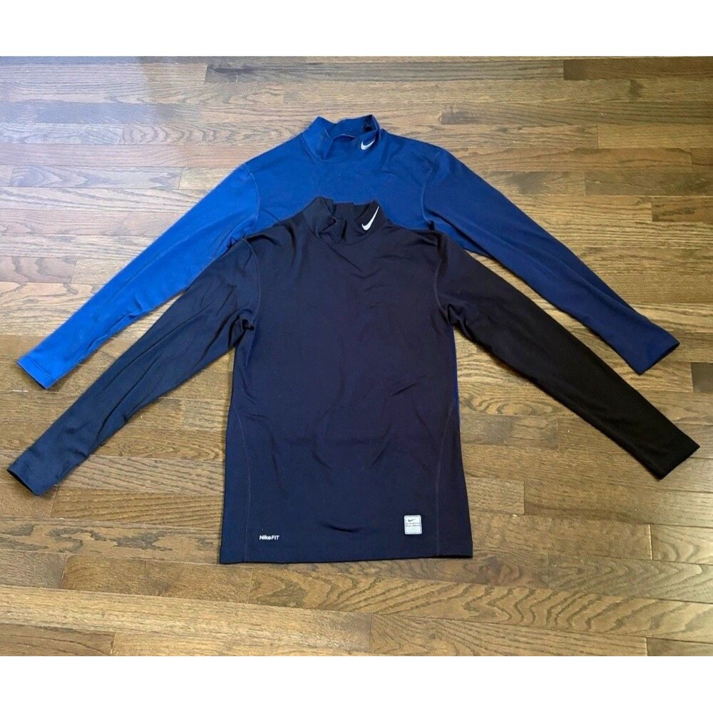 Nike Pro Compression Mock Neck Long Sleeve Polyester T-Shirt Lot 2 Men’s M